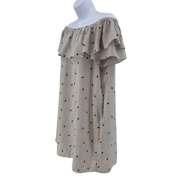 Soprano Gray/Yellow/Blue Pineapple Off Shoulder Mini Dress Womens Medium Striped - Picture 3 of 9